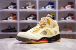 H12 OW X AIR JORDAN 5 SP SAIL/FIRE RED/MUSLIN/BLACK]-[MAN:40.5-47.5]