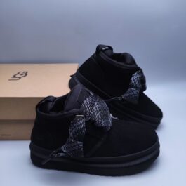 UGG sheep fur integrated snow boots 3770 black casual lace up women's shoes size 35-40