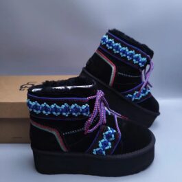 UGG sheep fur integrated snow boots 8492 thick soled ethnic style lace up women's boots secretly long height 8 ???? chestnut black green 35-40 size