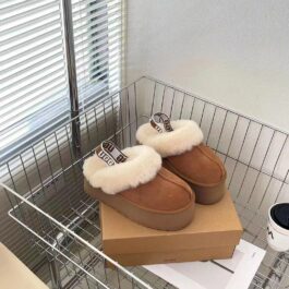 UGG sheepskin and fur half slippers Official website main push 3474 5-layer 5 cm thick-soled slippers Color: black