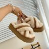 GG sheepskin and fur slippers chestnut platform thick bottom cross fur slippers in stock 36-40 sizes