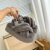 UGG sheepskin and fur slippers grey platform thick bottom cross fur slippers in stock 36-40 sizes
