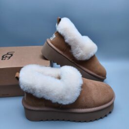 UGG sheep fur integrated snow boots chestnut thick sole casual style in stock size 35-40
