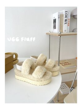 UGG sheepskin fur slippers 0876 off-white Teddy curly thick bottom slippers Available in stock 36-40 sizes