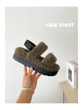 UGG sheepskin fur slippers 0876 Army Green Teddy Curl Thick Bottom Fur Slippers Available in 36-40 Sizes