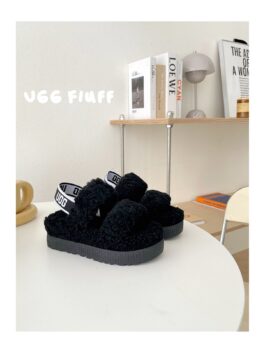UGG 0876 Black Teddy Curly Thick Bottom Fur Slippers Available in 36-40 Sizes