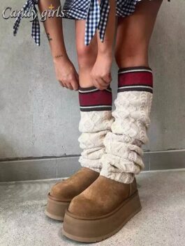 UGG sheep fur integrated snow boots 4045 chestnut winter pure handmade knitted yarn socks warm and non slip high top cotton boots women's shoes size 35-40