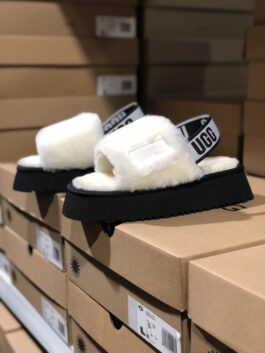 UGG sheepskin 1112258 Disco Velvet Sandals White Spot