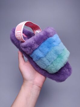 UGG sheepskin fur slippers 1095119 indoor slippers velvet ?yes ?contrast color sandals ? purple patchwork spot