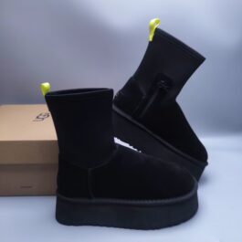 UGG sheep fur integrated snow boots 4031 black thick sole mid top in stock size 35-40