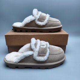 UGG sheepskin fur half slippers 1206 sand color curly fur large LOGO casual fur slippers
