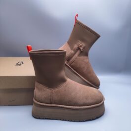 UGG sheep fur integrated snow boots 4031 chestnut thick sole mid top in stock size 35-40
