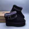 UGG sheep fur integrated snow boots 4041 black 5cm thick sole height increasing suede belt buckle winter trendy women's shoes size 35-40