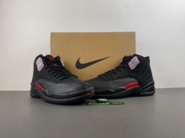 Version 50! Air Jordan 12 ¡°Bloodline¡± All Black with School Team Red
